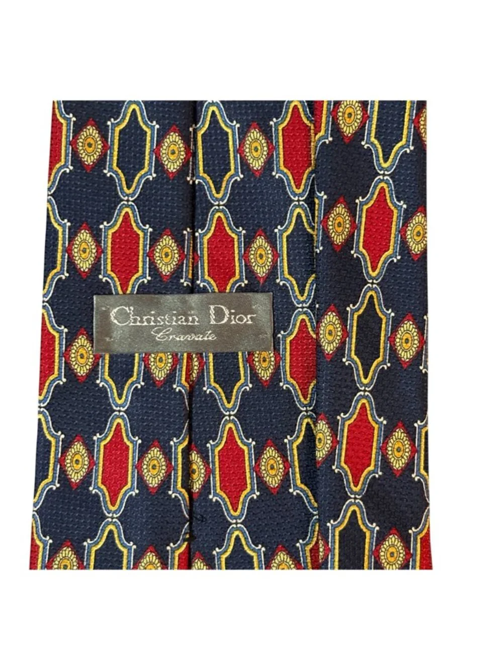 VTG Christian Dior Cravate Silk Tie Textured Necktie Navy Blue Gold 58X4 Wide